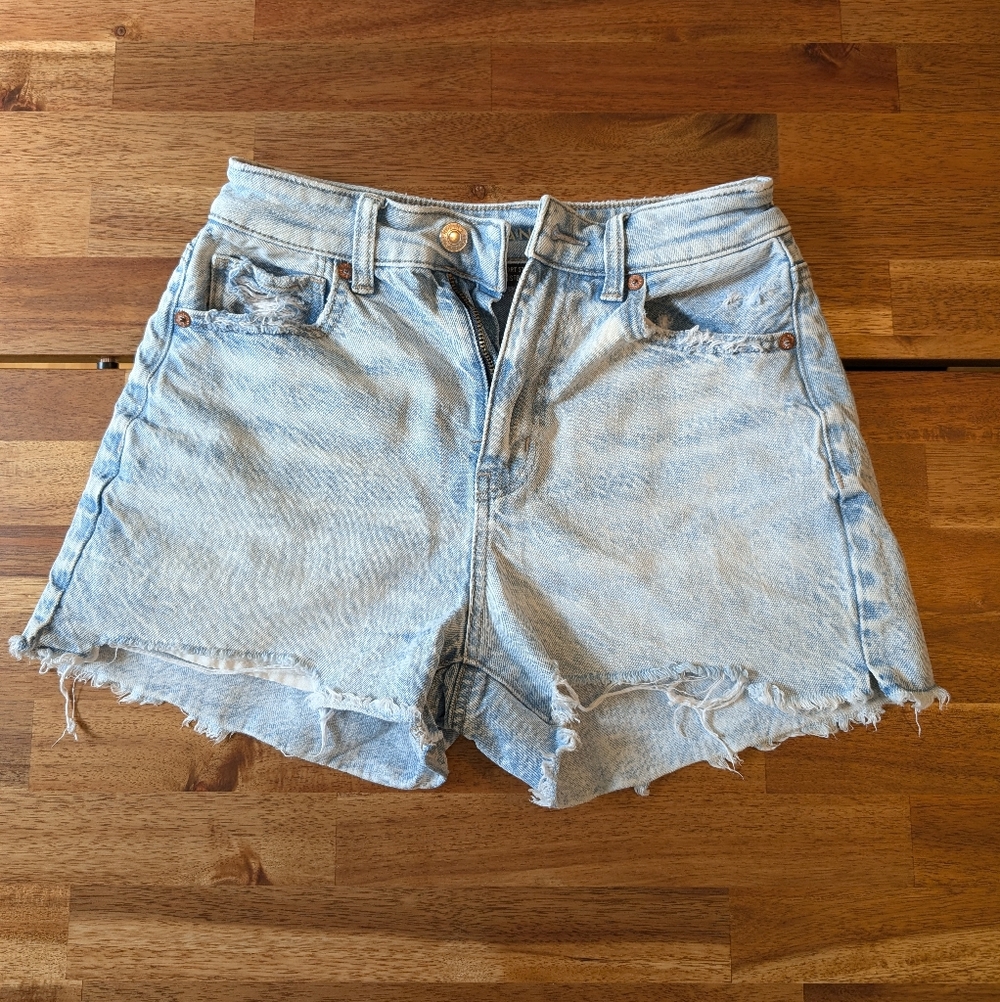 American Eagle Light Wash Stretch Distressed Denim Shorts